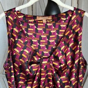 Ellen Tracy Multi-color, artsy novelty print  Geometric/ Pleated Tank Top. Sz M